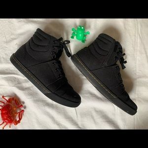 Dr. Martens AirWair black high-tops. W’s 8, closer to 8.5. Excellent condition.